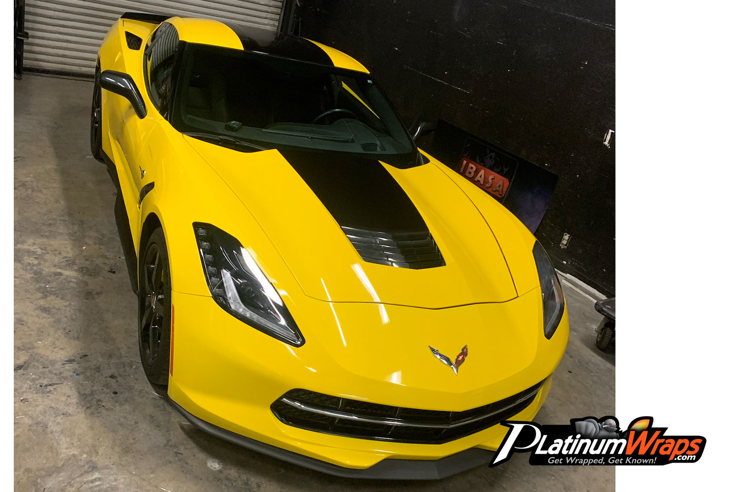 Yellow Corvette Black Stripe Wrap - Platinum Wraps San Bernardino