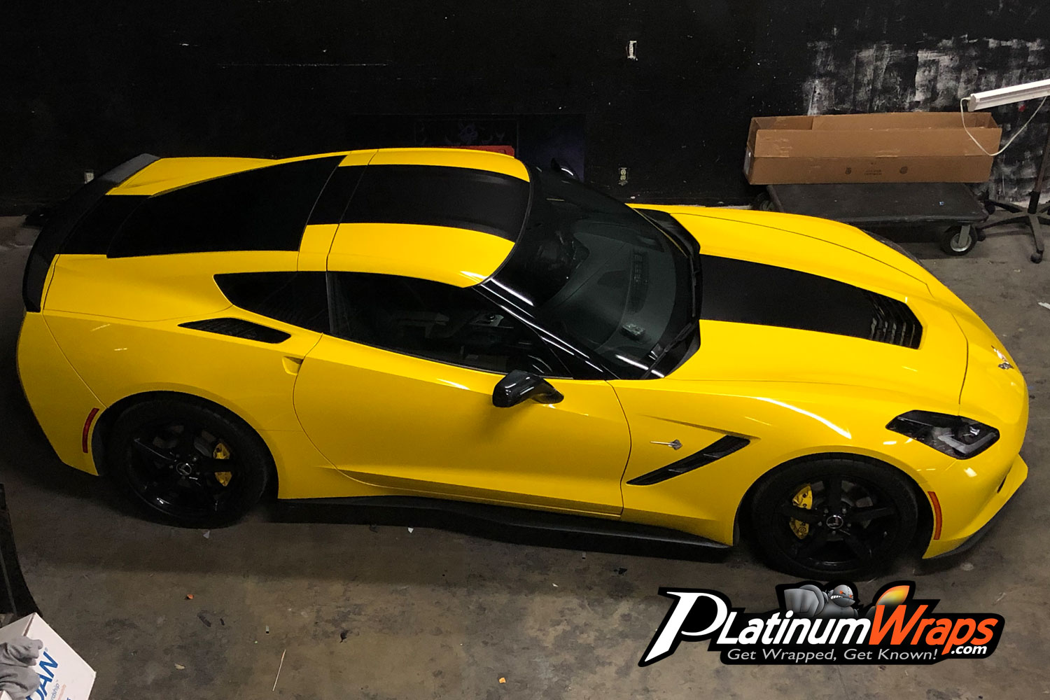 Yellow Corvette Black Stripe Wrap - Platinum Wraps San Bernardino